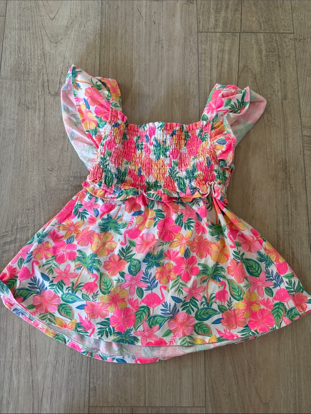 Tommy Bahama Girls Tropical Floral Smocked Tank - Pink, Green & Yellow